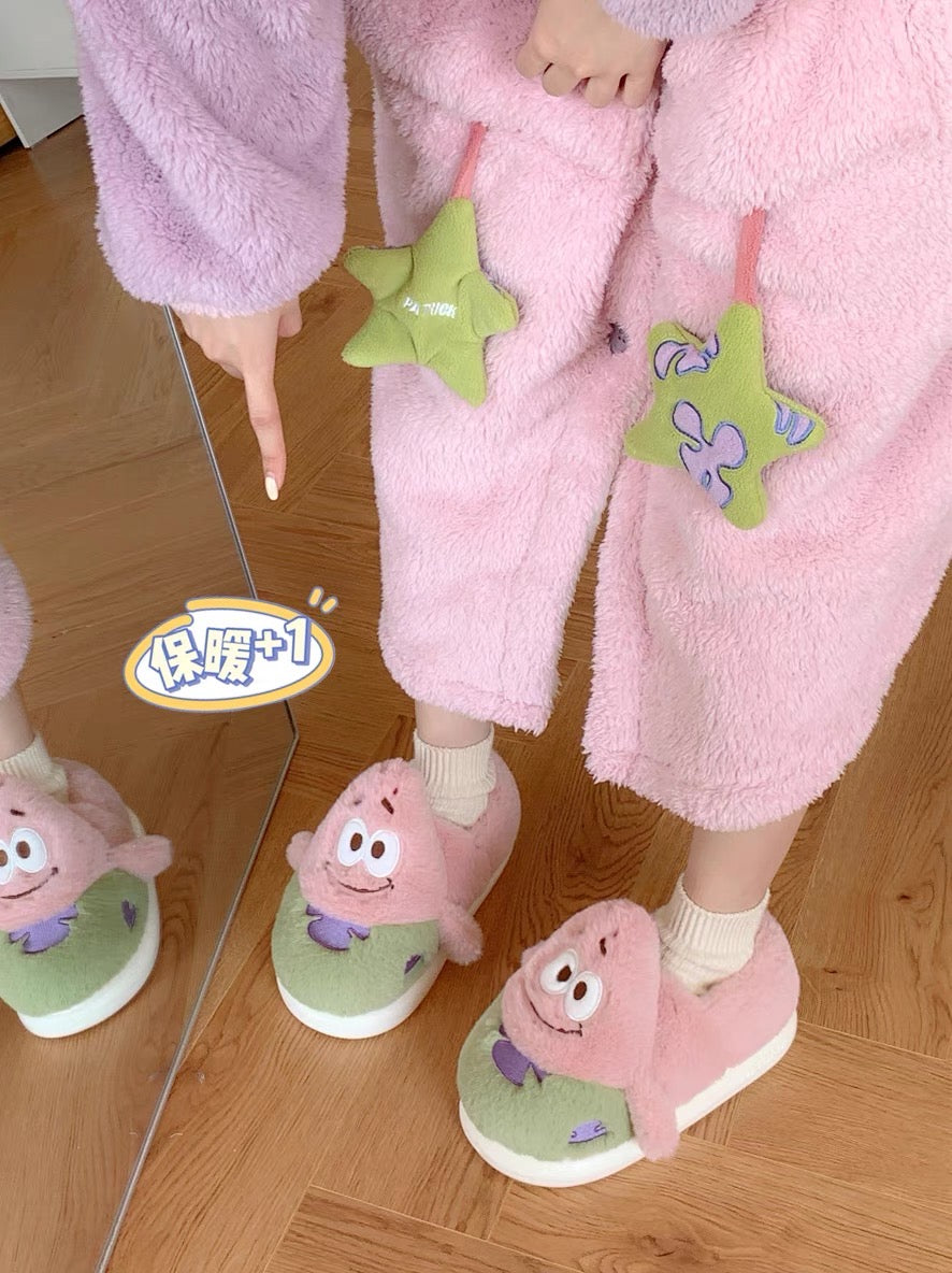 Thin strips of cute cartoon cotton slippers for girls in winter, indoor home warm bags and confinement shoes for female students