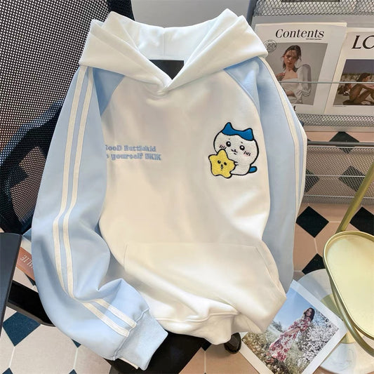 Milk fufu blue striped angel puppy sweater coat women's autumn and winter gentle Japanese style thick hooded knitted cardigan