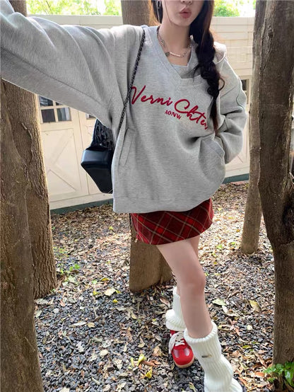 American waffle fashion suit for women autumn 2023 new hooded sweatshirt with camisole two-piece trendy set A2235