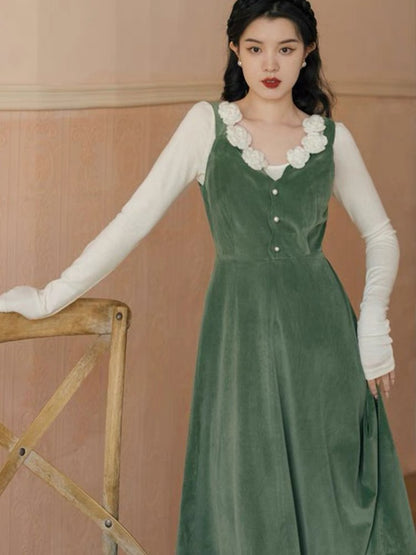 French retro inner bottoming shirt suspender skirt suit for women autumn and winter 2022 new high-end dress two-piece setữ