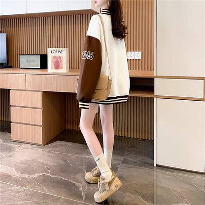 2023 Autumn and Winter American Retro Velvet Sweater Baseball Uniform Cardigan Women's Loose Lazy Sports Style Top Jacket