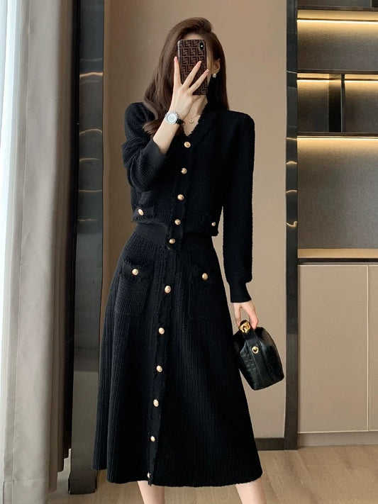 2023 Autumn and Winter New French Style Knitted Fashion Suit Skirt Women's Slim Fit Two-piece Skirt
