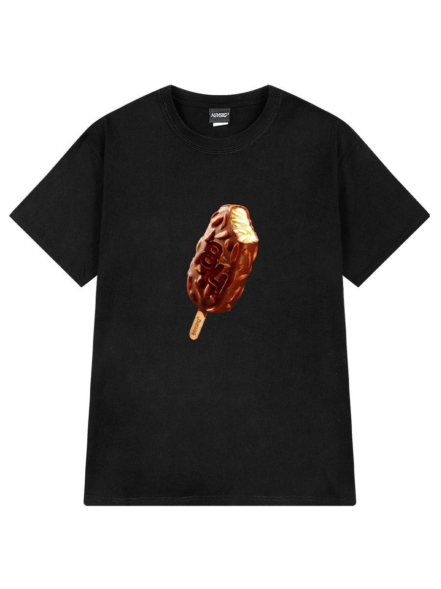 Fun ice cream print short-sleeved T-shirt for men and women new summer couple tops half-sleeved round neck casual sports T-shirt
