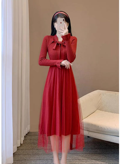 New autumn clothing, retro temperament, gentle and western style fairy skirt, bottoming sweater skirt, high-end knitted mesh dress