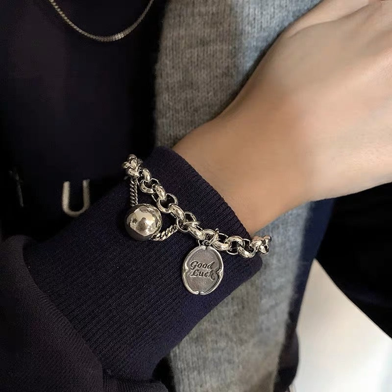 Retro Korean version of goodluck tag bracelet s female ball hip-hop cold wind disco fashion temperament jewelry
