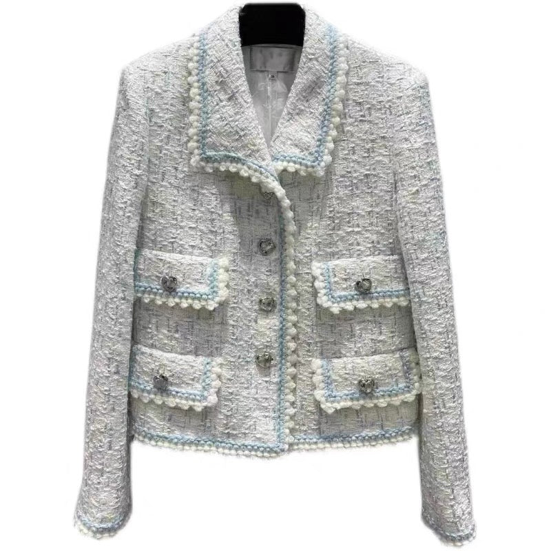 Tenth European station own factory 2023 autumn Xiaoxiangfeng yarn woven soft tweed material short jacket fashionable top
