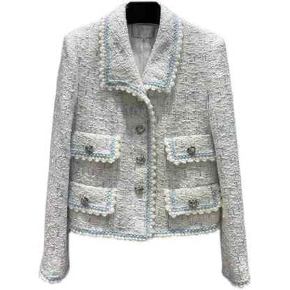 Tenth European station own factory 2023 autumn Xiaoxiangfeng yarn woven soft tweed material short jacket fashionable top