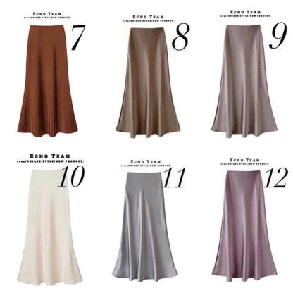 High waist medium length satin acetate silky skirt female 2025 spring and autumn summer new hip fishtail A-line long skirt