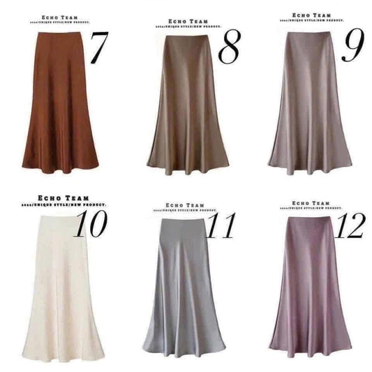 High waist medium length satin acetate silky skirt female 2025 spring and autumn summer new hip fishtail A-line long skirt