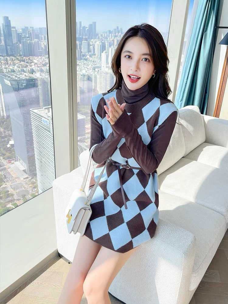 Autumn clothing 2023 new style sweater vest dress two-piece set high-end sense royal lady light familiar lady suit women autumn and winter T2344