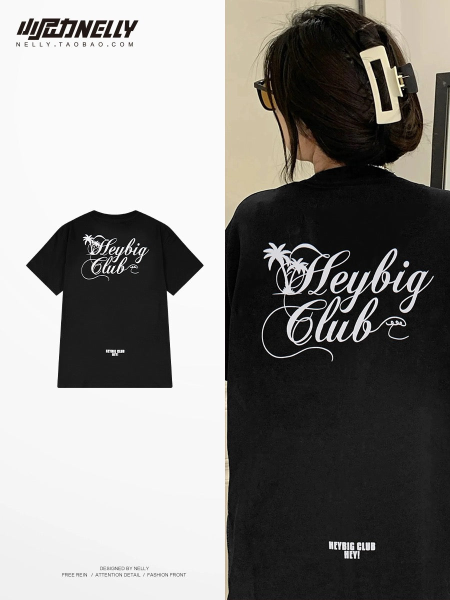 American letter print round neck short-sleeved T-shirt for men and women 2024 new trend summer casual all-match loose tops