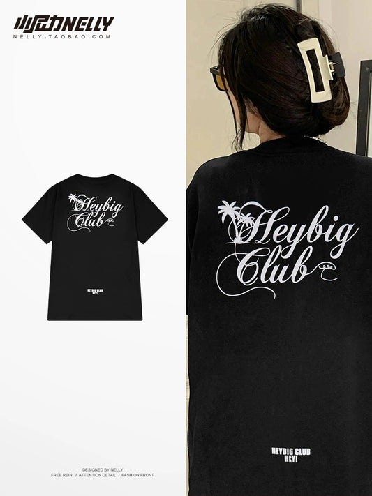 American letter print round neck short-sleeved T-shirt for men and women 2024 new trend summer casual all-match loose tops