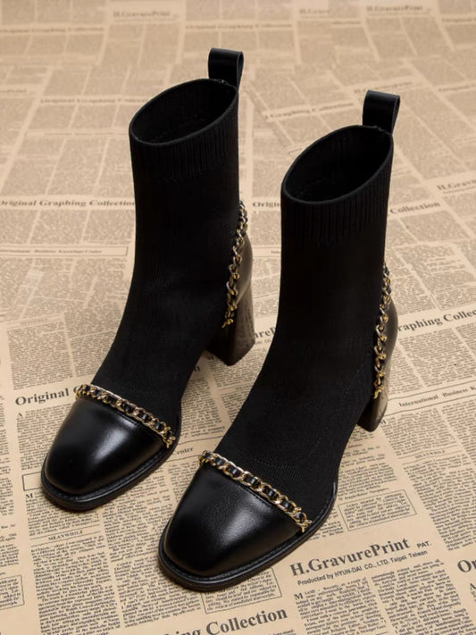 High-heeled short boots for women 2023 autumn and winter new elastic sock boots thick heel thin boots high heel Martin boots single boots