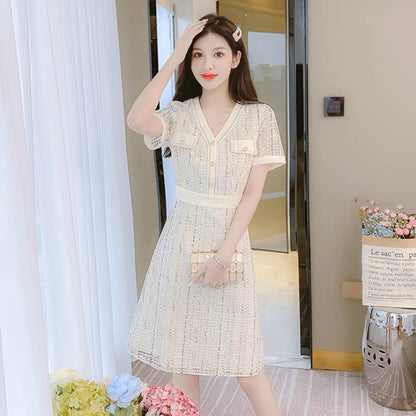 French high-end small fragrant dress for women summer 2023 new style temperament socialite age reduction beautiful western style skirt (D4441)
