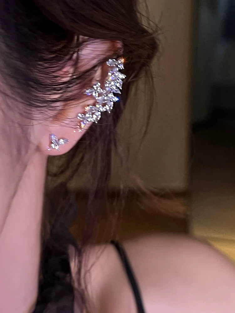 High-end zircon pearl butterfly ear bone clip niche design cool style ear clip no pierced elf earrings new style