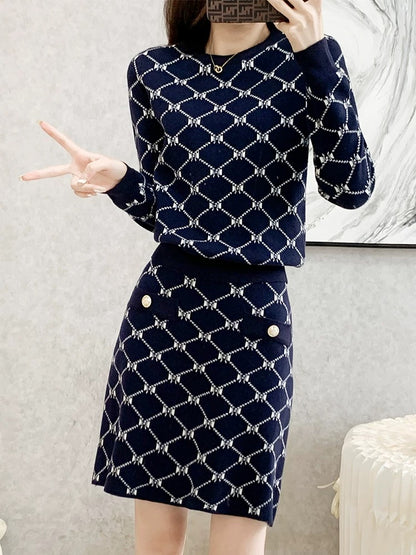 2023 Autumn and Winter New French Style Knitted Fashion Suit Skirt Women's Slim Fit Two-piece Skirt