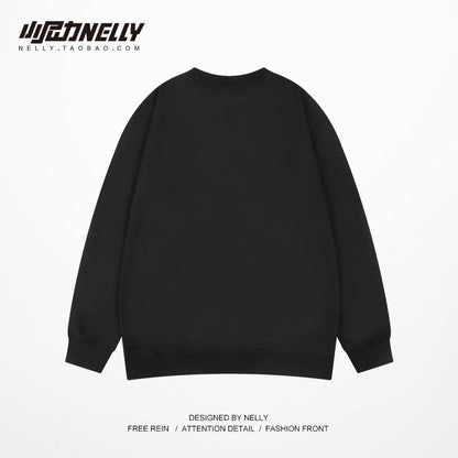 oversize street trendy brand letter printed round neck plus velvet sweatshirt for men and women 2023 autumn loose tops for couples