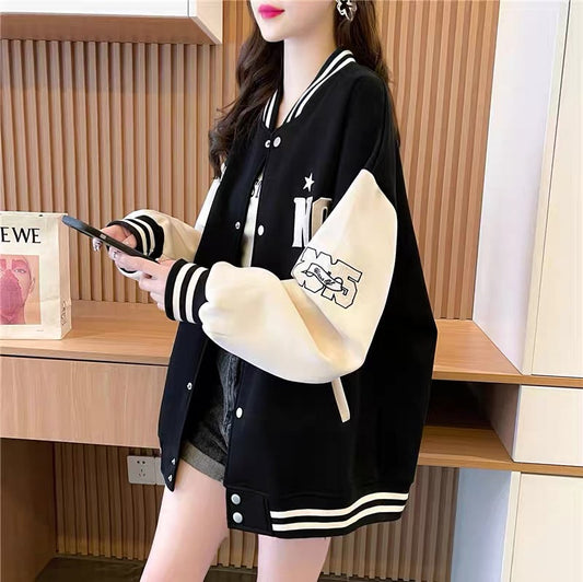2023 new early autumn chic baseball uniform cardigan for women Korean style loose lazy style casual sports style top jacket (J0246)