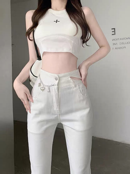 2023 new autumn niche design micro-flare jeans for women high-waist slim slimming slit wide-leg trousers (B3916)