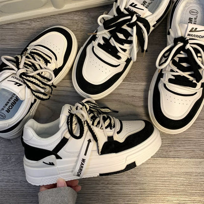 Pull back black and white panda couple shoes 2023 autumn popular thick-soled versatile sneakers ins Korean style casual white shoes