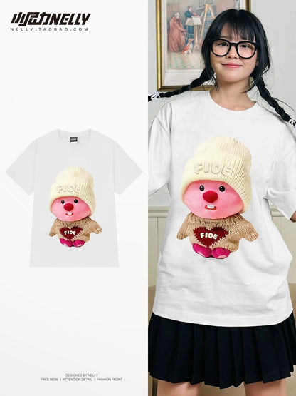 National trendy brand couple cartoon printed short-sleeved 2024 summer new casual youth loose printed T-shirt for men and women