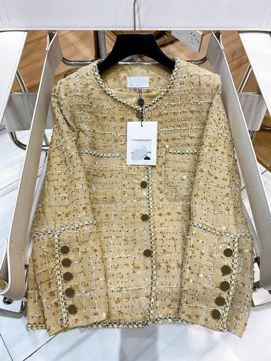 French niche design sense 23 autumn and winter new style small fragrant style short top tweed braided temperament jacket for celebrities