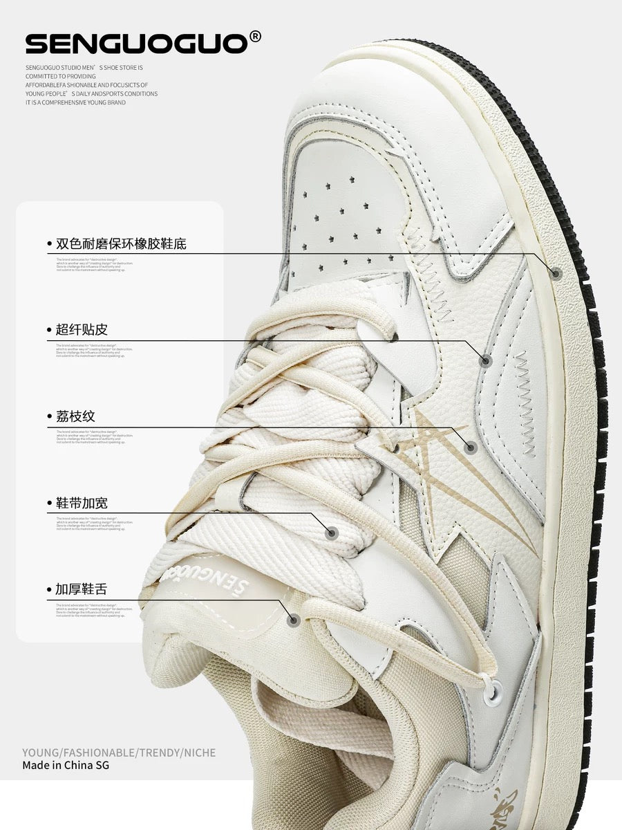 Senguoguo triangle star/bread shoes original niche 2023 new autumn sneakers versatile white shoes men's trendy