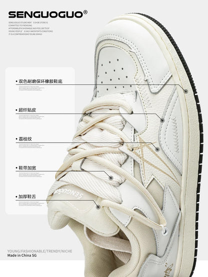 Senguoguo triangle star/bread shoes original niche 2023 new autumn sneakers versatile white shoes men's trendy