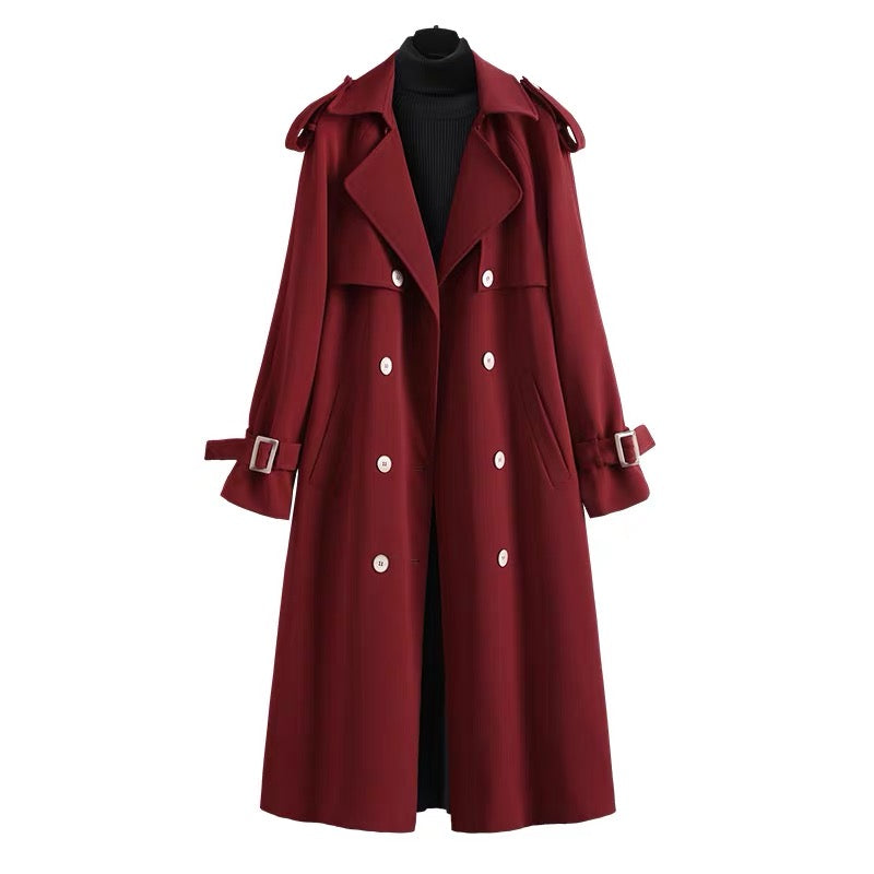 Christmas and New Year Red Windbreaker Coat for Women Spring and Autumn Thick Slim Knitted Bottoming Dress Casual Suit (S0347)
