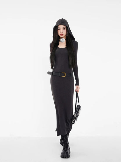 American knitted dress for spring, autumn and winter for small people, slim-fitting waistline, tight-fitting baby bottoming stepmother hip skirt