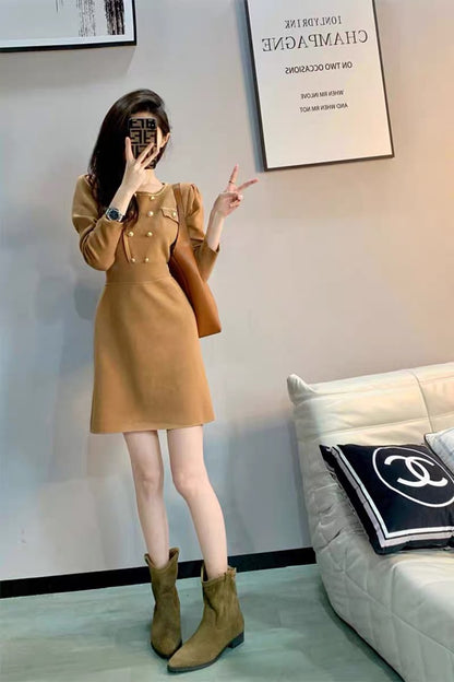 Knitted dress autumn and winter new style for women, gentle, high-end, fashionable, elegant, ladylike, waist-cinching, long-sleeved skirt (B2514)