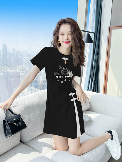Black dress Chinese style women's clothing 2024 new Xiaxin Chinese style small black dress casual skirt female summer small