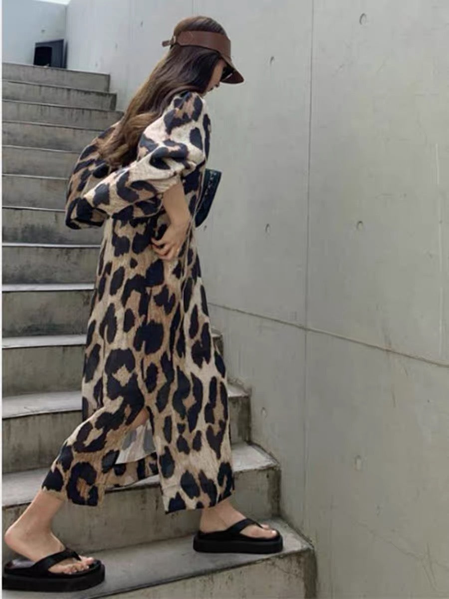 Spring and summer 2023 new style women's chic design high-end niche temperament French retro leopard print thin dress