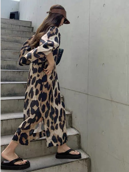 Spring and summer 2023 new style women's chic design high-end niche temperament French retro leopard print thin dress