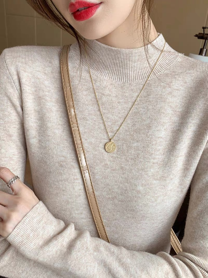 Half-turtle collar bottoming shirt for women, spring and autumn style inner style, 2023 new autumn and winter long-sleeved sweater sweater top for women