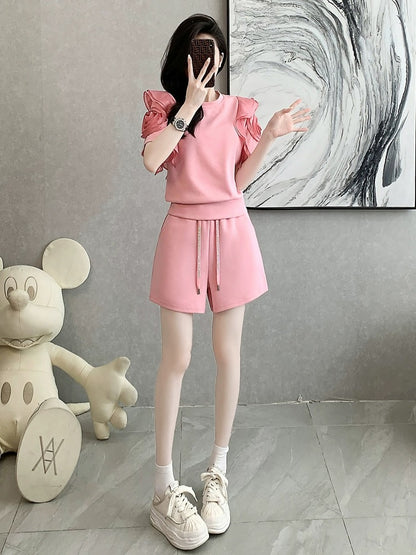 This year's popular fashion shorts suit women's summer dress is slimming and flesh-covering high-end fashion short-sleeved casual sports two-piece set
