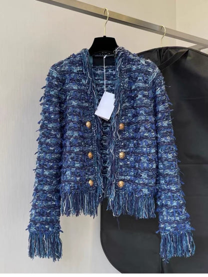 Heavy Industry Customized French Style Short Jacket Women's 2023 Autumn New Hand-Knitted Tassel Cardigan Top