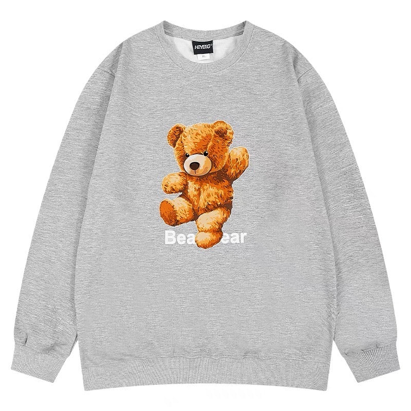ins sweatshirt men's spring and autumn loose trendy brand ins bear print round neck men's autumn tops bf style