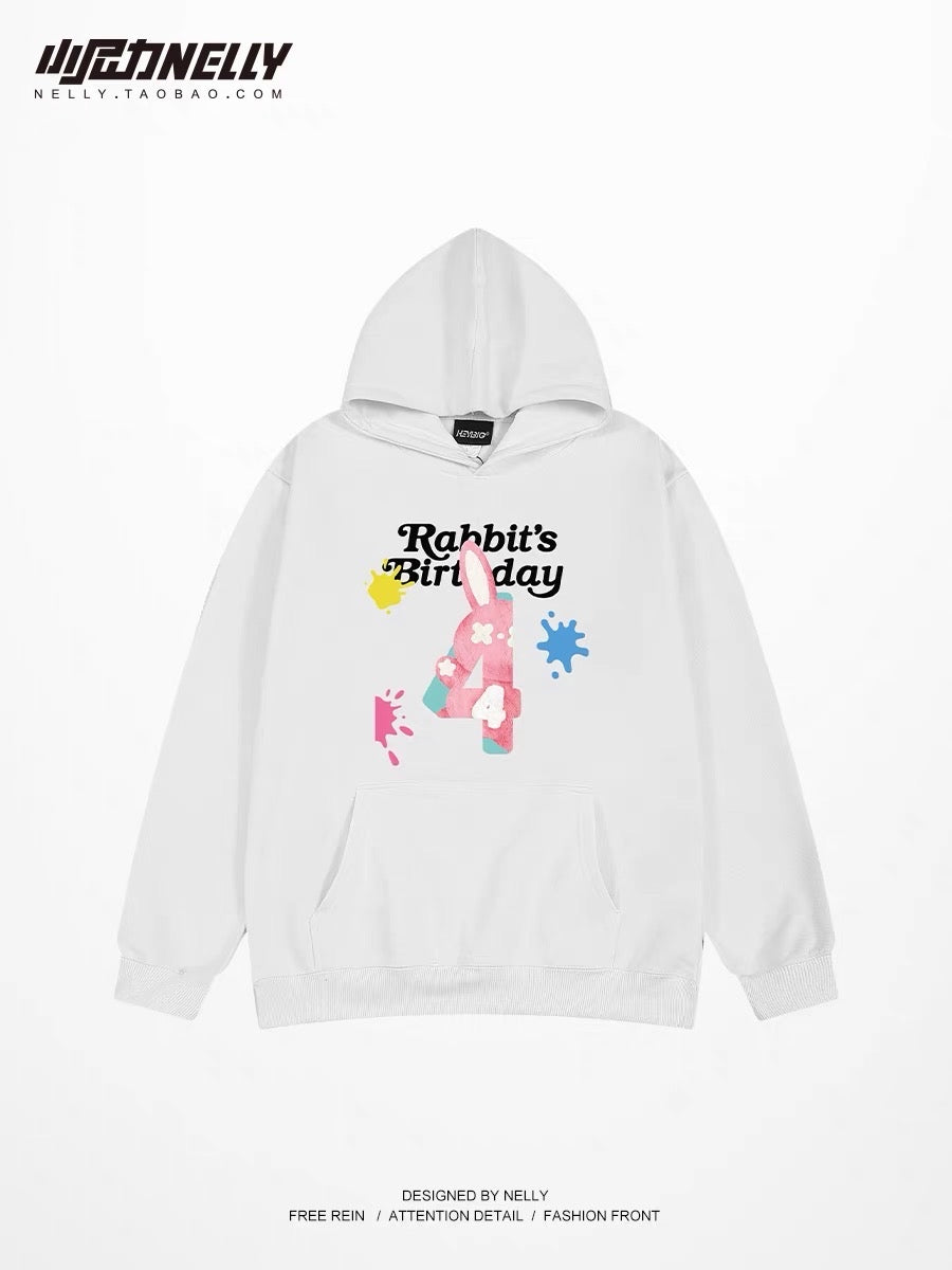 Rabbit print ins sweatshirt for men spring and autumn 2023 new trendy brand national style tops hoodie jacket for men