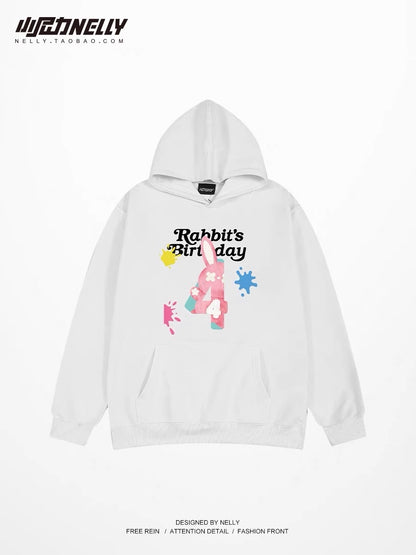 Rabbit print ins sweatshirt for men spring and autumn 2023 new trendy brand national style tops hoodie jacket for men
