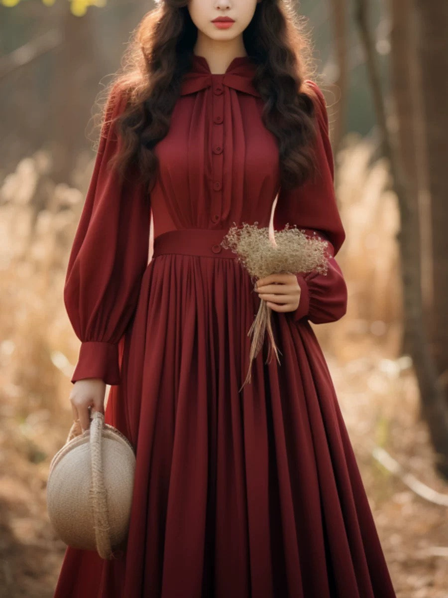 French style, high-end, unique and super pretty red dress, women's aut –  Lee Nhi Boutique