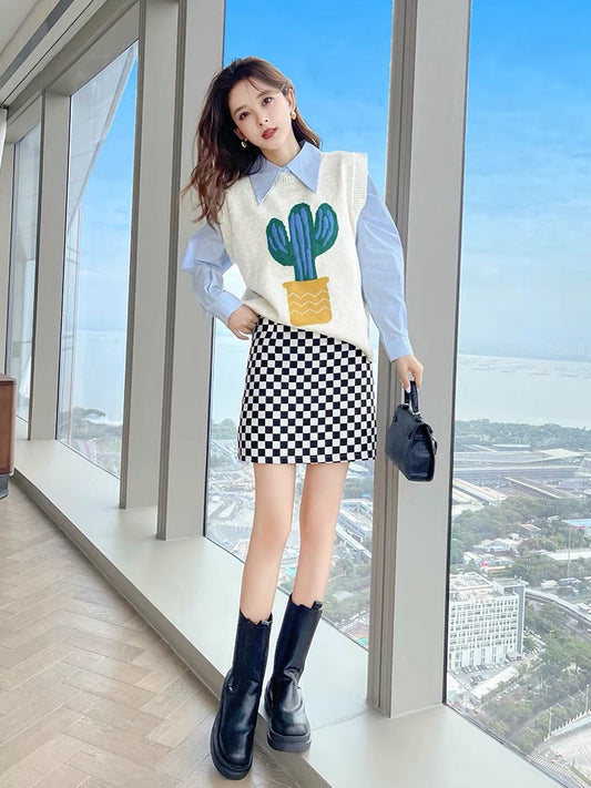 Autumn light mature style women's suit Hong Kong flavor 2023 new style small fragrant vest shirt Yujie street two-piece set autumn T2341