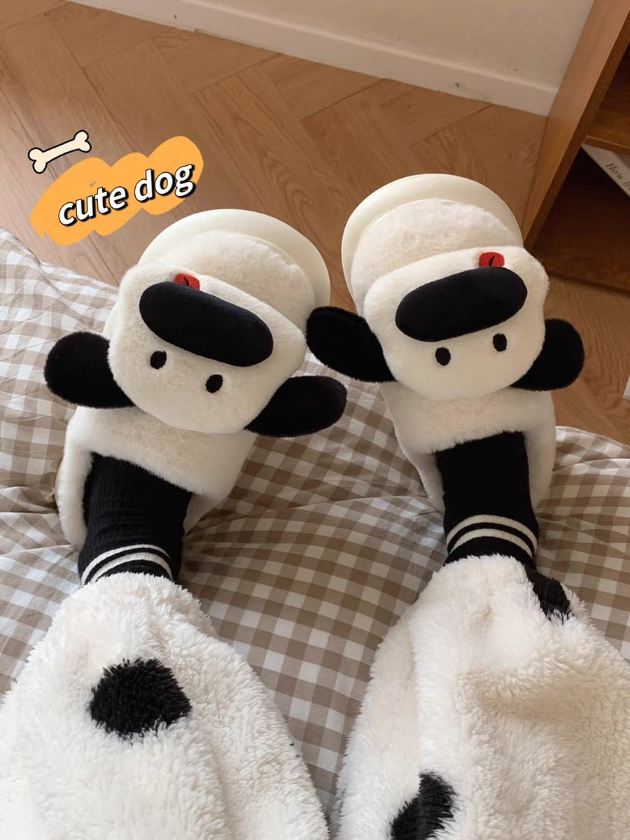 Thin strips of cute and cute three-dimensional dog couple cotton slippers to keep warm and non-slip winter internet celebrity home shoes for men and women