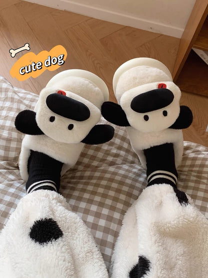 Thin strips of cute and cute three-dimensional dog couple cotton slippers to keep warm and non-slip winter internet celebrity home shoes for men and women
