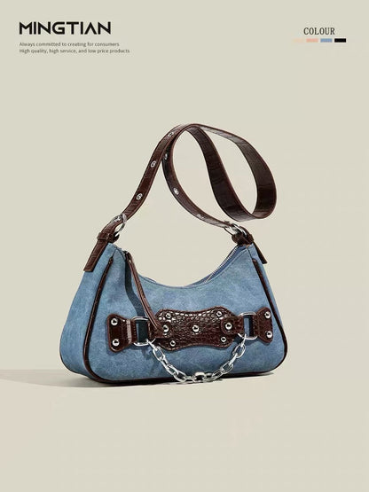 MINGTIAN French niche retro hot girl bag 2023 new casual denim underarm bag shoulder bag female bag