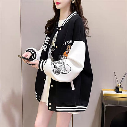 Designed baseball uniform cardigan for women 2023 early autumn new American style loose lazy style versatile oversize jacket (J0248)