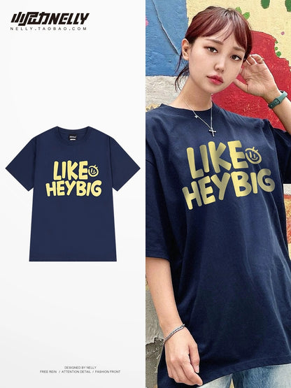 College style letter printed short-sleeved T-shirt, simple and versatile summer top, loose and casual, round neck, half-sleeved, trendy for men and women