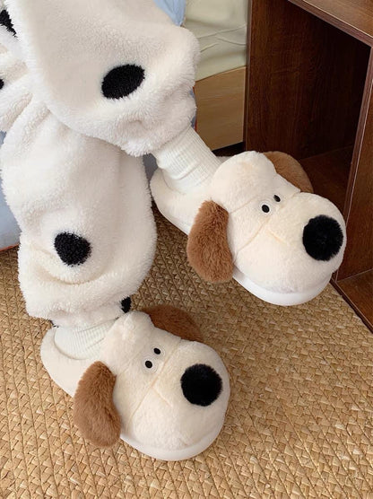 Thin Strips Head Dog Cotton Slippers Couple Winter Men and Women Cute Ins Warm Plush Confinement Shoes Home Cotton Shoes