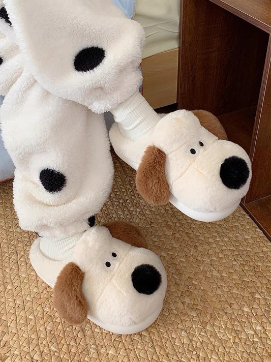 Thin Strips Head Dog Cotton Slippers Couple Winter Men and Women Cute Ins Warm Plush Confinement Shoes Home Cotton Shoes