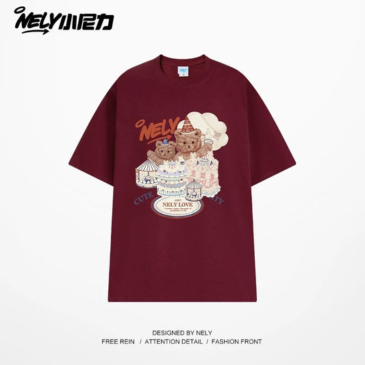 American cartoon cat print round neck short sleeve men and women summer 2025 couple pure cotton t-shirt half sleeve bottoming shirt trend